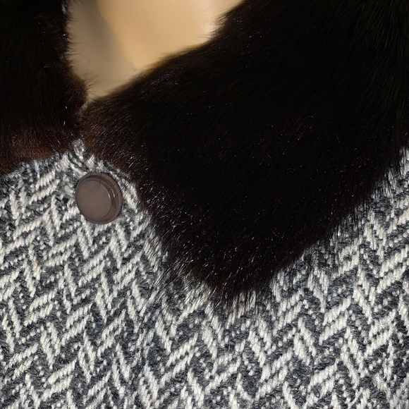 vtg 60s Wool jacket muskrat mink real fur collar short Coat M - Picture 7 of 14
